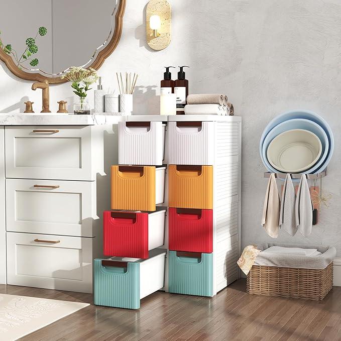 Giantex 4 Drawers Storage Cart, Narrow Plastic Dresser, Rolling Organizer Cart for Office Classroom Bedroom Bathroom Art Craft Supplies, Mobile Slim Utility Cart on Wheels, Multicolor - ModernBath