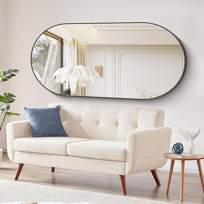 Bathroom Mirrors, 30" x60" Black Mirrors, Oval Vanity Mirrors, Metal Framed Wall Mounted Mirrors, Vertical/Horizontal Mirror for Bathroom Bedroom Entryway Living Room - ModernBath