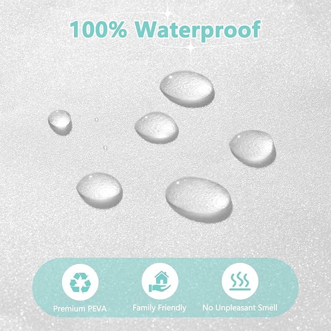 Seenus Waterproof Plastic Glitter Shower Curtain White, Sparkle PEVA Shower Curtain Liner with 3 Large Magnets, 72 x 72 inch Blingbling Shimmery Bathroom Décor Shower Curtain - ModernBath