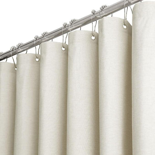 BTTN 60 Inch Stall Fabric Shower Curtain - Linen Textured Heavy Duty Shower Curtain Set with 10 Plastic Hooks, Narrow Waterproof Decorative Bath Curtains for Bathroom and Bathtubs - 60x72, Light Cream - ModernBath
