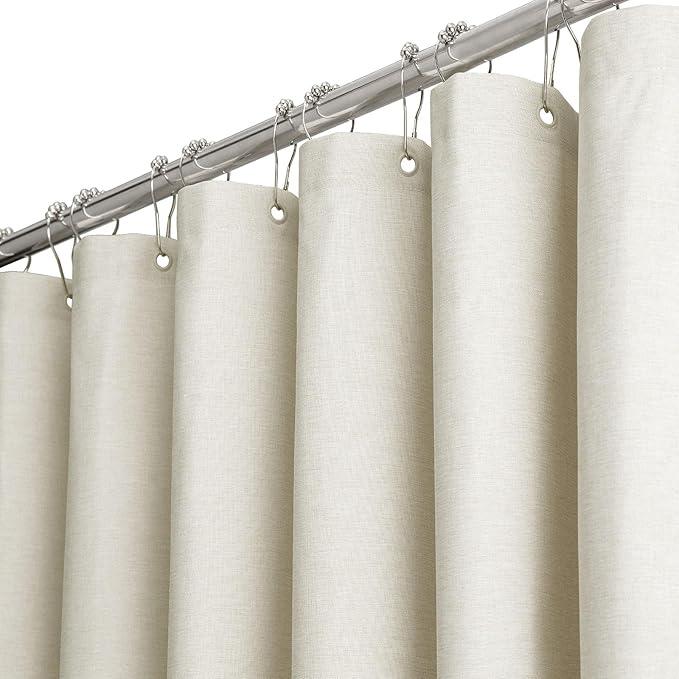BTTN Extra Long Fabric Shower Curtain - 72 x 90 Inch Linen Textured Heavy Duty Cloth Shower Curtain Set with 12 Plastic Hooks, Large Hotel Luxury Polyester Shower Curtains for Bathroom, Light Cream - ModernBath
