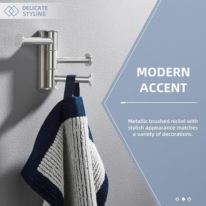 Angle Simple Swivel Towel Hook for Bathroom, SUS 304 Stainless Steel Robe Coat Hook Brushed Nickel - ModernBath