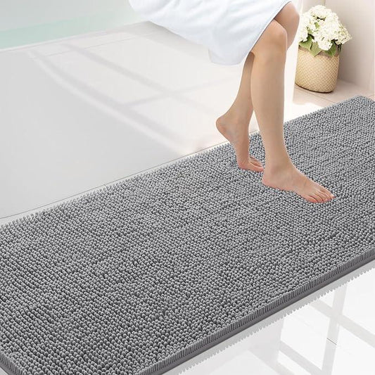 Smiry Luxury Chenille Bathroom Rugs 70x24, Extra Soft and Absorbent Shaggy Bath Mat, Machine Washable, Non-Slip Plush Carpet Runner for Tub, Shower, and Floor, Home Decor Accessories, Grey - ModernBath