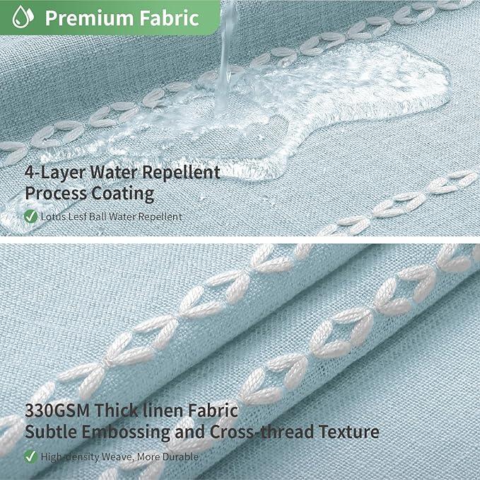 eachope No Hook Long Shower Curtain Set with Snap-in Fabric Liner,Linen Textured Thick Striped Fabric with Tassels,Boho Farmhouse Rustic Luxury Bathroom Curtain,Water-Repellent,Fog Blue,71x80 - ModernBath