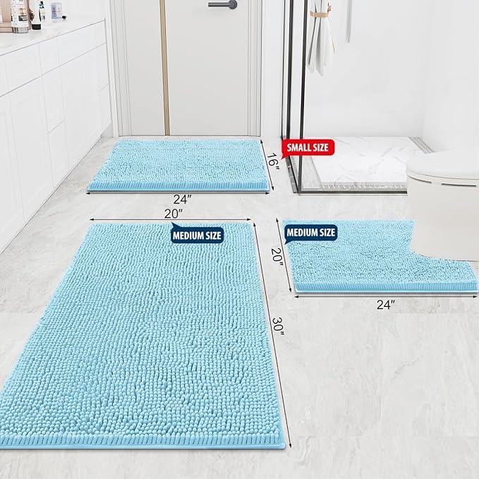 Smiry Luxury Chenille Bathroom Rugs 47x24, Extra Soft and Absorbent Shaggy Bath Mat, Machine Washable, Non-Slip Plush Carpet Runner for Tub, Shower, and Floor, Home Decor Accessories, Sky Blue - ModernBath