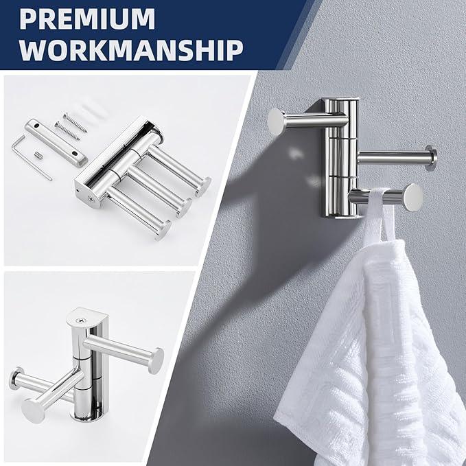Angle Simple Swivel Hook Polished Chrome, SUS 304 Stainless Steel Bathroom Towel Hook for Wall - ModernBath