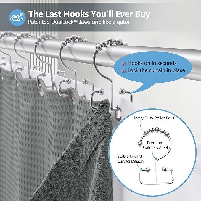 VANZAVANZU Luxury 3 in 1 Shower Curtain Set 3D Textured Waffle Weave Bathroom Curtain with Waterproof SGS Certified Fabric Liner & 12 Anti-Fall Stainless Steel Hooks, Machine Washable 72"x84" (Grey) - ModernBath