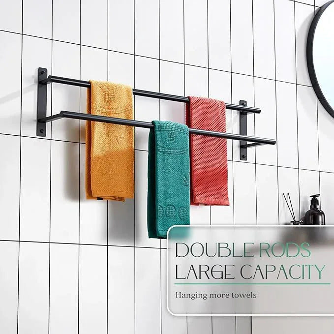 KOKOSIRI 32 Inch Double Towel Bar Bath Towel Racks Bathroom Towel Holder Towel Storage Towel Shelf Wall Mounted Stainless Steel Matte Black B5010BK-L32 - ModernBath