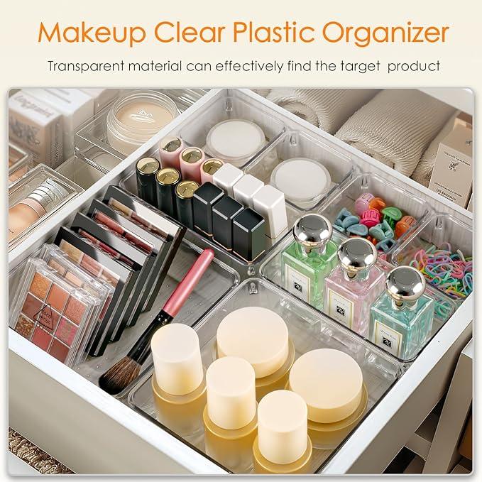 Criusia Drawer Organizer, 26 Pack Clear Plastic Drawer Organizer Bins, Versatile Organization and Storage Trays for Kitchen, Bathroom, Vanity Makeup and Office - ModernBath