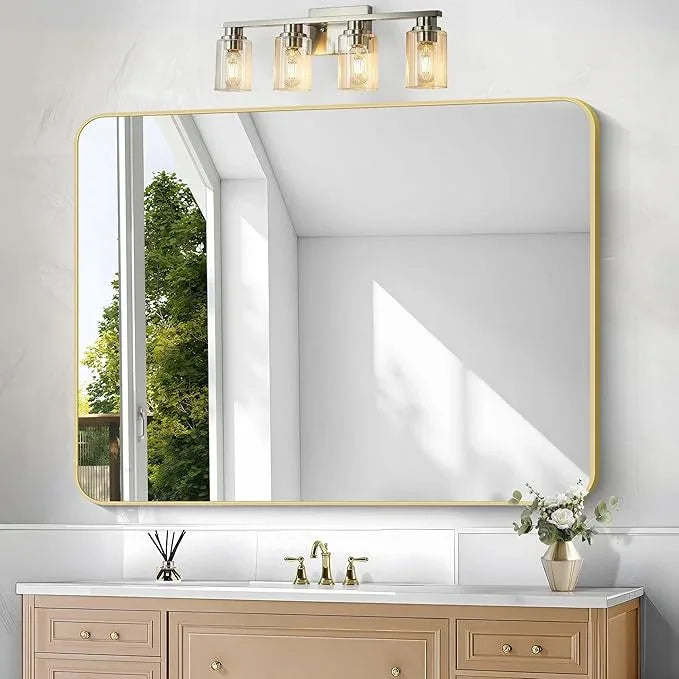BONEWEI Gold Bathroom Mirror,36x48 inch Wall Mirror for Bathroom Wall Mounted,Round Rectangle Mirror for Bathroom Over Sink,Modern Frame for Home Decor Living Room,Bedroom Entryway,Horizontal/Vertical - ModernBath