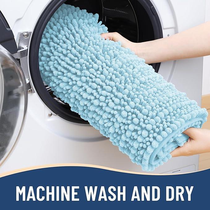 Arotive Luxury Chenille Bathroom Rug Mat, Extra Soft Thick Absorbent Shaggy Bath Rugs, Non-Slip Machine Wash Dry, Plush Bath Mats for Bathroom, Shower and Tub, 44x24, Blue - ModernBath