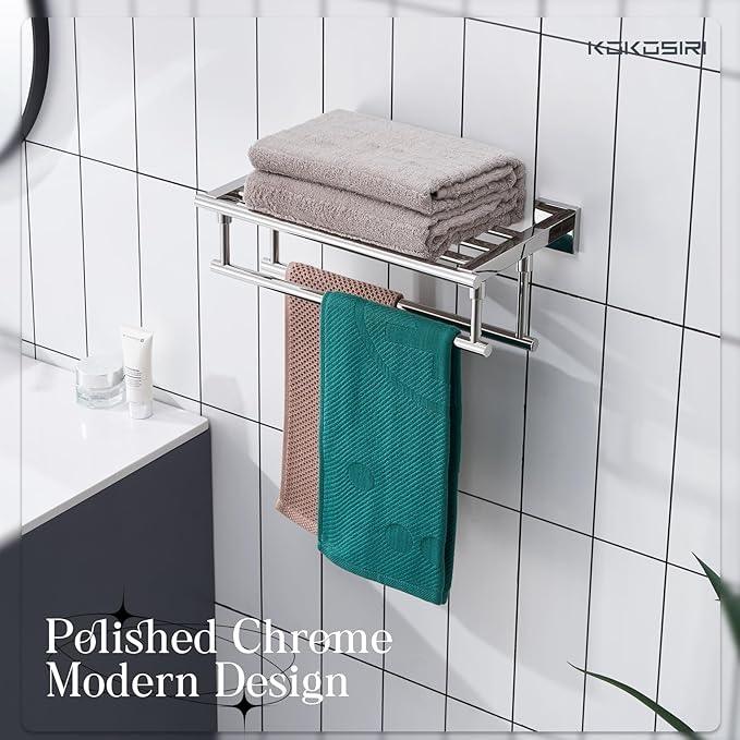 KOKOSIRI Bathroom Towel Rack Towel Holder 16 Inch Bath Towel Shelf with Double Towel Bars Wall Mounted, Polished Chrome Stainless Steel B6005CH-L16 - ModernBath