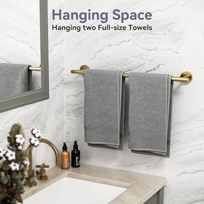 Gold Bathroom Accessories 5 Piece, 24 Inch Bath Hardware, Wall Mounted Brushed Gold Towel Rack, Durable SUS304 Stainless Steel Towel Bar Set - ModernBath