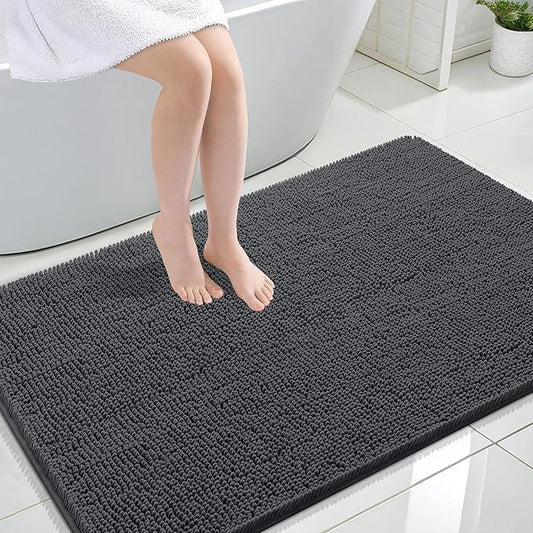 OLANLY Bathroom Rugs 47x32, Extra Soft Absorbent Chenille Bath Rugs, Rubber Backing Quick Dry, Machine Washable Bath Mats for Bathroom Floor, Tub and Shower, Home Decor Accessories, Dark Grey - ModernBath