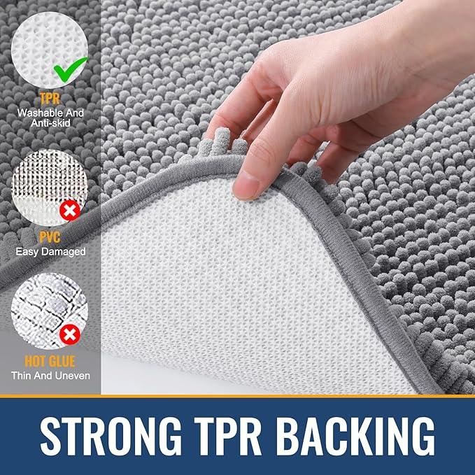 Arotive Bathroom Rugs 24x16, Extra Soft Absorbent Shaggy Chenille Bath Rugs, Machine Washable Rubber Backing Non-Slip Bath Mats for Bathroom Floor Tub and Shower, Home Decor Accessories, Grey - ModernBath