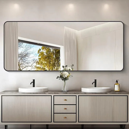 DESBING 72" x 30"Bathroom Mirror, Matte Black Wall Mirror with Metal Frame, Decorative Rectangular Vanity Mirror for Bedroom Bathroom Living Room Entryway (Horizontal/Vertical) - ModernBath