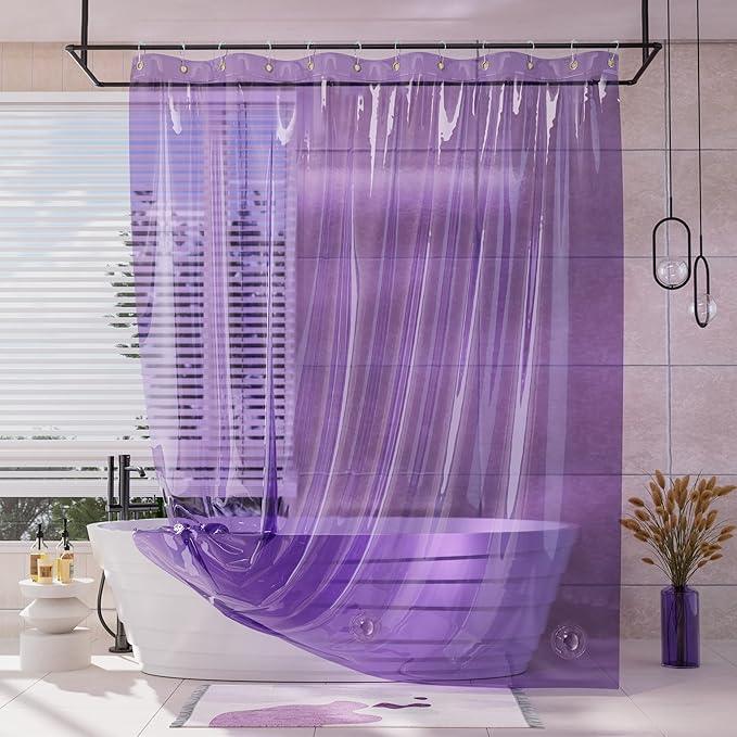 AmazerBath Purple Shower Curtain Liner Luxury, EVA Soft Clear Heavy Duty Shower Curtain and Liner 2-in-1, 72x72 Plastic Weighted Bathroom Liner, 12 Rustproof Grommets & 3 Heavyweight Stones - ModernBath