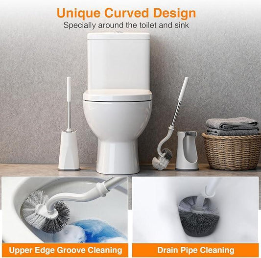 Lefree Toilet Brush and Holder Set, Bathroom Cleaner Brush Set, Curved Design, Non-Slip Handle Toilet Bowl Brush with Curved Bristle for Dead Corner Clean, RV Bathroom Accessories Toilet Scrubber - ModernBath
