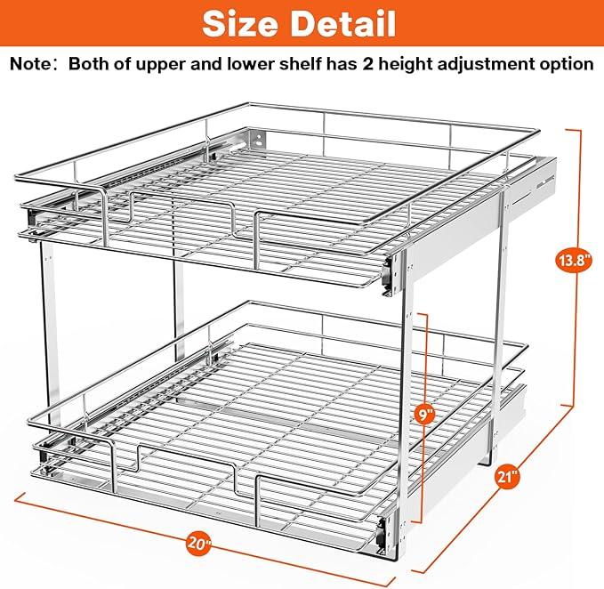 ROOMTEC Individual Pull Out Cabinet Organizer (20" W x 21" D), 2 Tier Spice Rack Organizer for Cabinet, Slide Out Drawer Pantry Shelf Organization and Storage for Kitchen Bathroom - ModernBath