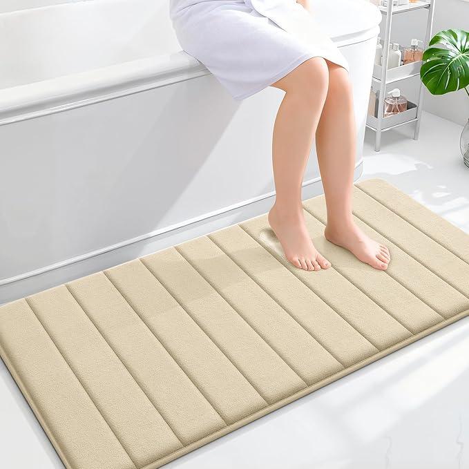 OLANLY Memory Foam Long Bathroom Rugs Runner 47x24, Super Soft Absorbent Bath Mat, Quick Dry, Machine Washable Shower Floor Rugs, Bathmat Carpet, Bathroom Home Decor Accessories, Beige - ModernBath