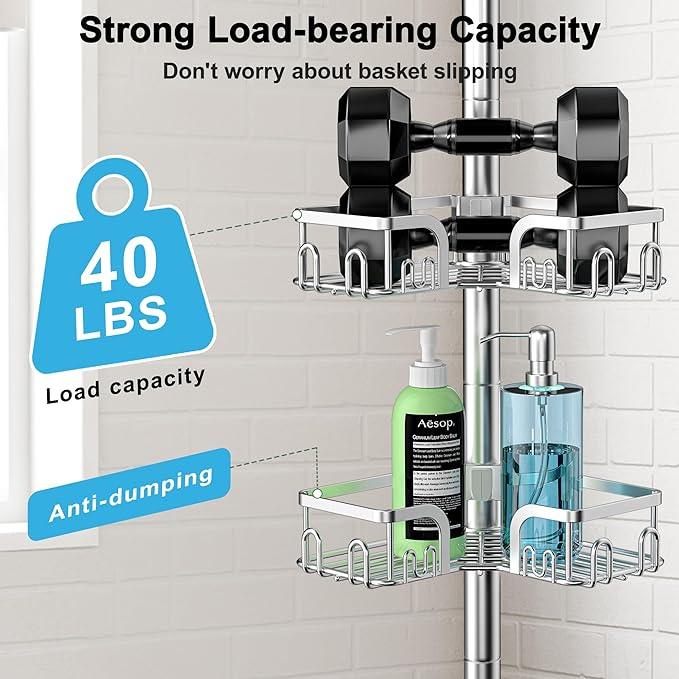 Corner Shower Caddy Tension Pole,39-113 inch Adjustable Rustproof Floor Standing Bathroom Shower Organizer Shelf with 4 Basket for Bathtub,Inside Shower Shampoo Storage Silver - ModernBath