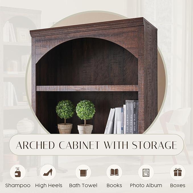 76" Tall Arched Bathroom Storage Cabinet, 5 Tiers Large Farmhouse Arched Cabinet w/Adjustable Shelves, Modern Wooden Storage Cabinet for Bathroom, Living Room, Entryway, Study Room (Brown) - ModernBath