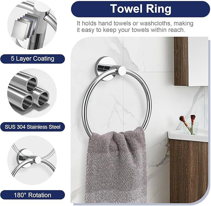 5-Piece Towel Bar Set Polish Chrome Bathroom Hardware Accessories Set Upgraded Toilet Paper Holder with Shelf Towel Holder Set for Bathroom Stainless Steel Wall Mounted - ModernBath