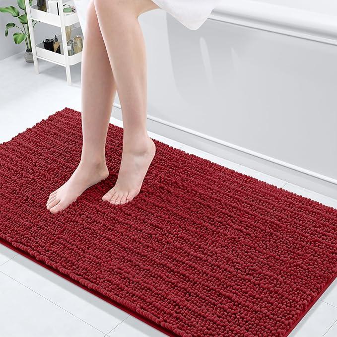 Arotive Luxury Chenille Bathroom Rug Mat, Extra Soft Thick Absorbent Shaggy Bath Rugs, Non-Slip Machine Wash Dry, Plush Bath Mats for Bathroom, Shower and Tub, 60x24, Red - ModernBath