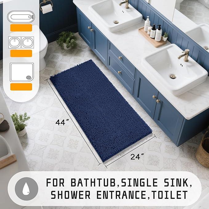 Yimobra Long Bathroom Rugs 44"x24", Extra Soft Non Slip Bath Mat for Tub, Super Absorbent Quick Dry Shaggy Rug Floor Carpet, Machine Washable,Navy Blue - ModernBath