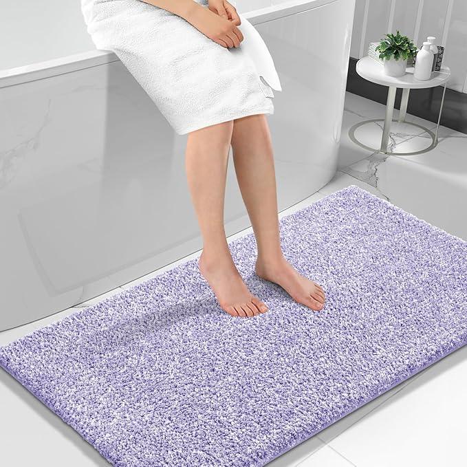 Yimobra Long Bathroom Rug Non Slip Washable, Soft Absorbent Microfiber Bath Mat, Dual-Tone Decor Rug with Rubber Backing for Bathroom Floor,Tub and Shower,47x24,Home Essentials,Purple and White - ModernBath