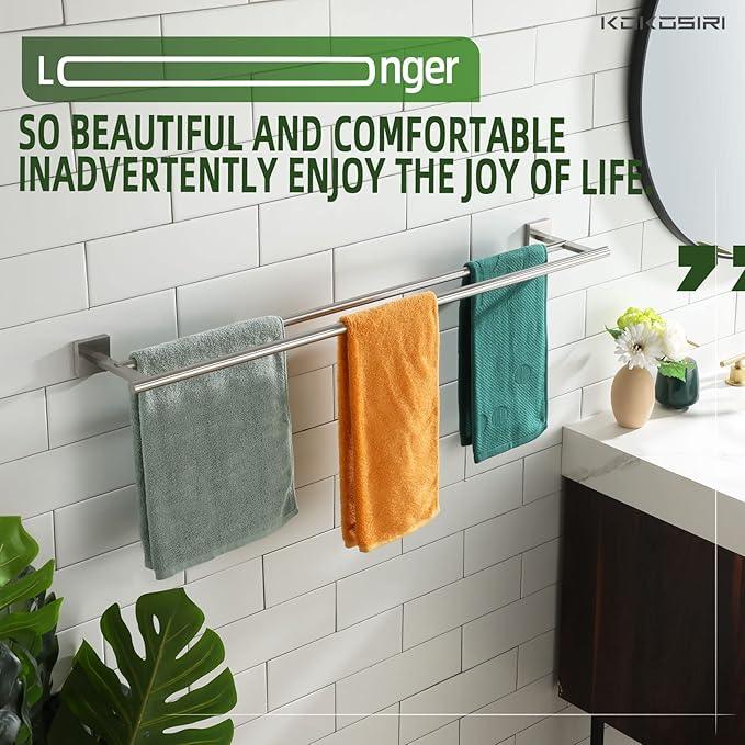 KOKOSIRI Towel Holder Bath Towel Bar with Two Rails for Bathroom Kitchen Towel Racks 36 Inch Brushed Nickel Stainless Steel B5005BR-L36 - ModernBath