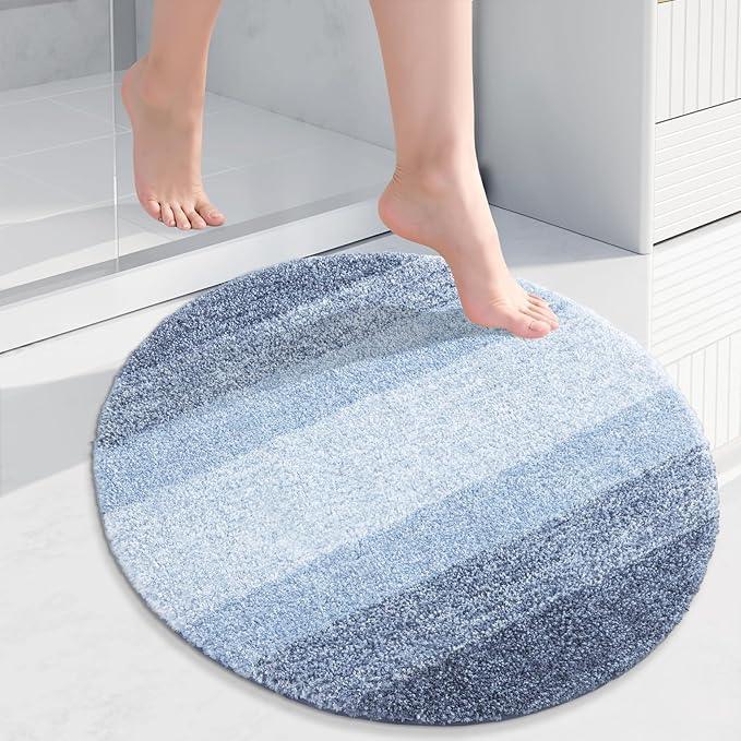 Arotive Microfiber Bathroom Rugs, Shaggy Soft and Absorbent Bath Rug, Non-Slip, Thick Plush Machine Washable Dry Bath Mats for Bathroom, Tub and Shower, 24x24, Light Blue, Round - ModernBath