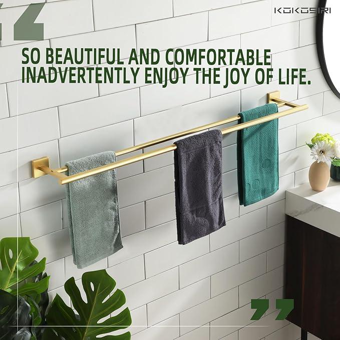 KOKOSIRI Bathroom Towel Bar 36'' Towel Holder with Two Rails Wall Mount Towel Shelves 36 Inch Brushed Gold Stainless Steel B5005BG-L36 - ModernBath