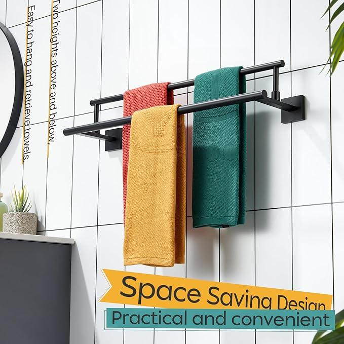 KOKOSIRI Bathroom Towel Bars 24-Inch Double Towel Rails Matte Black Towel Holder for Kitchen Garage Wall Mount Stainless Steel B5009BK-L24 - ModernBath
