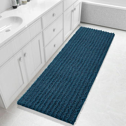 Yimobra Bathroom Runner Rug 60x24 Inch - Extra Long Non Slip Chenille Bath Mat, Soft & Absorbent, Machine Washable Shaggy Hallway Carpet for Vanity Tub Shower, Peacock Blue Home Decor Accessories - ModernBath