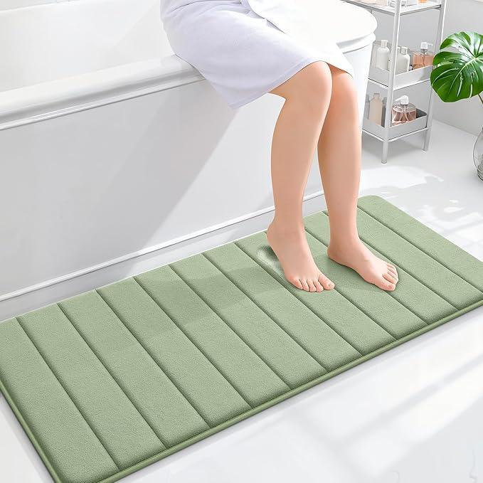 OLANLY Memory Foam Long Bathroom Rugs Runner 47x20, Super Soft Absorbent Bath Mat, Quick Dry, Machine Washable Shower Floor Rugs, Bathmat Carpet, Bathroom Home Decor Accessories, Sage Green - ModernBath