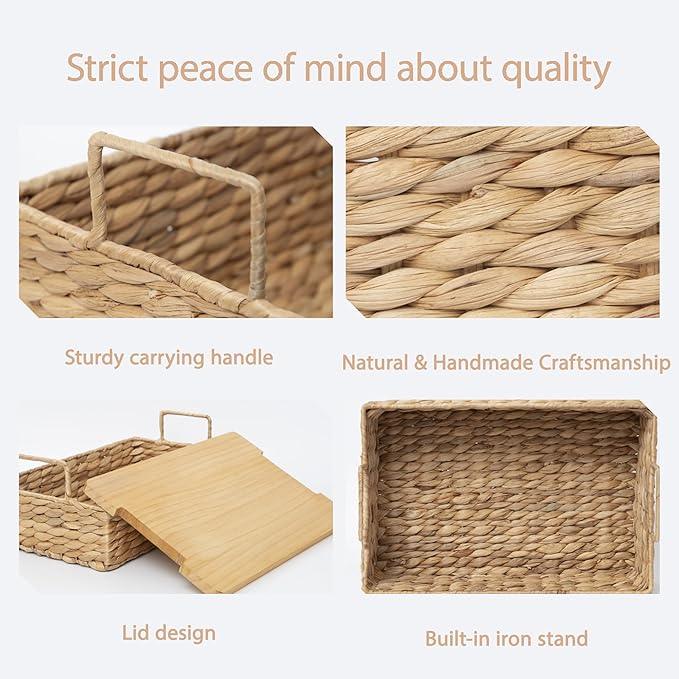 Handmade Water Hyacinth Woven Storage Basket with Lid, Multi - Functional Wicker Organizing Baskets (Small) - ModernBath