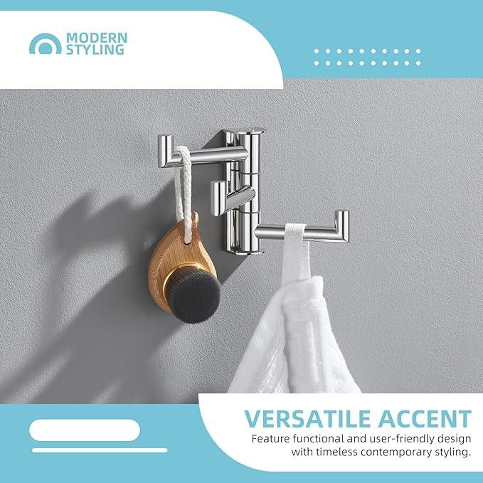 Angle Simple Towel Hook for Bathroom, SUS 304 Stainless Steel Foldable Robe Towel Holder, Wall Coat Hook, Polished Chrome - ModernBath
