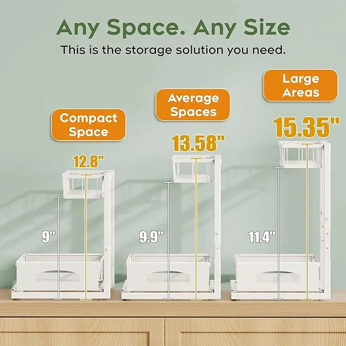 Under Sink Organizer and Storage, Height Adjustable Cabinet Organizer with Slide Out Drawer, Pull Out Under Sink Storage, Multi-Purpose 2 Tier Sink Shelves for Kitchen Bathroom Pantry (White, 1 Pack) - ModernBath