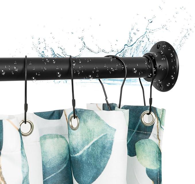 Artiwell 60" Heavy Duty Straight Shower Rod With Shower Rod Flange, Permanent Mount Shower Curtain Rod With Screws Bracket, Never Rust Stainless Steel, Window Curtain and Closet Rod, Matte Black - ModernBath