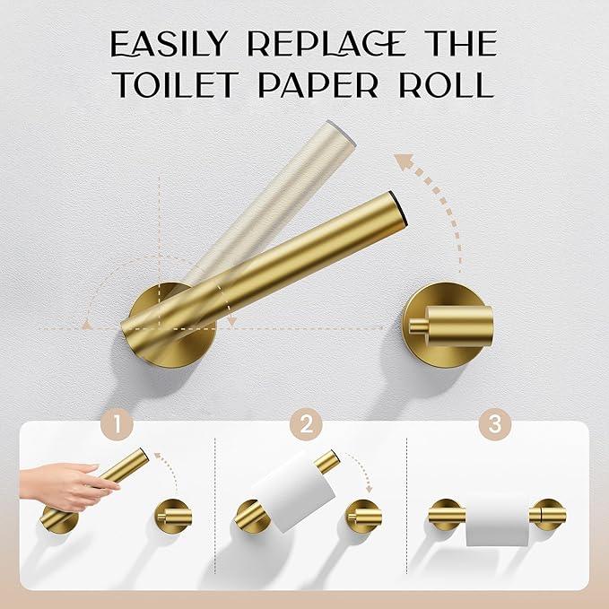 Day Moon™ Gold Toilet Paper Holder - Brushed Gold Toilet Paper Holder Wall Mount - Modern Toilet Paper Roll Holder - Gold Bathroom Toilet Paper Holder - ModernBath