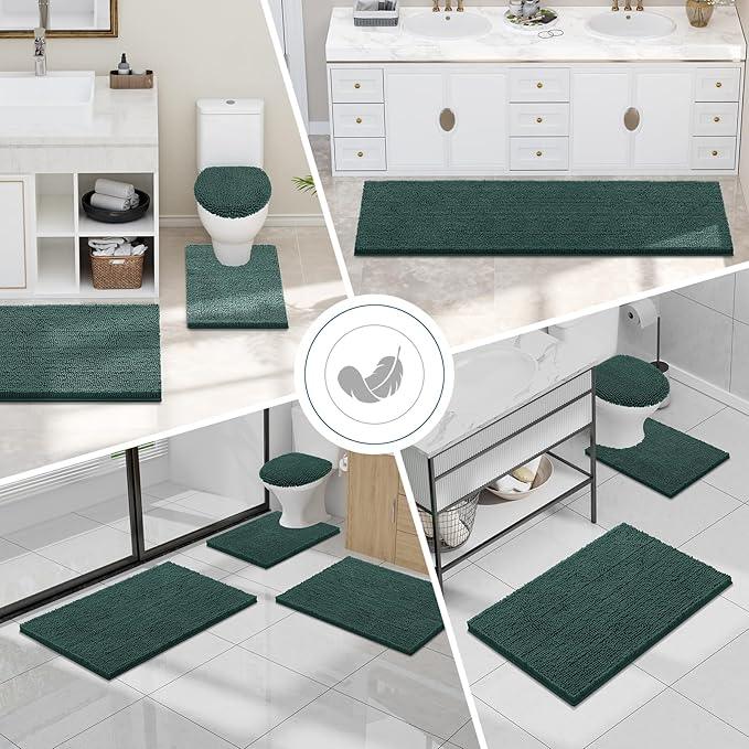 Smiry Luxury Chenille Toilet Rugs U-Shaped 20x20, Soft Absorbent Non-Slip Contour Bathroom Rugs for Toilet, Machine Washable Contoured Bath Mats, Green - ModernBath