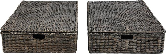 happimess BSK2015C-SET2 Holden 30" Classic Costal Hand-Woven Hyacinth Wicker Under Bed Storage Basket with for Storage and Decoration in Bathroom, Bedroom, Closet, Entryway, Black (Set of 2) - ModernBath
