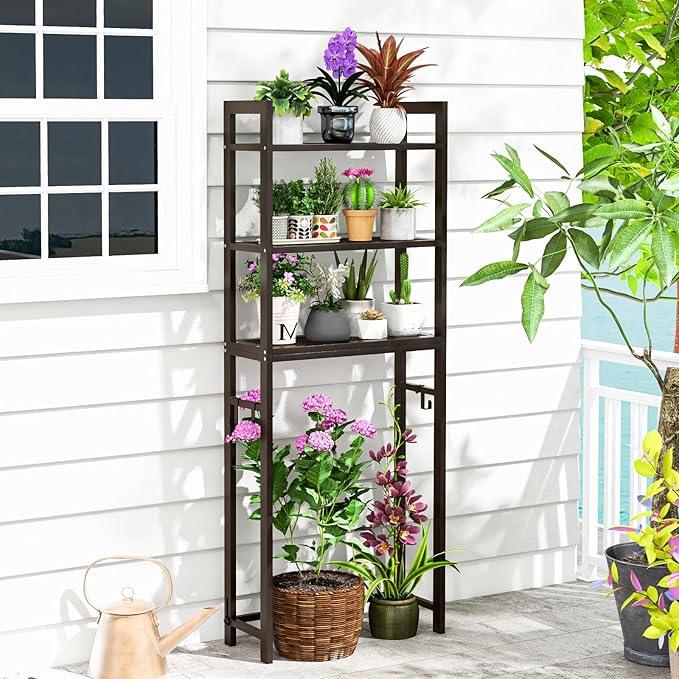 Giantex Over The Toilet Storage Rack, 3-Tier Metal Bathroom Organizer with 3 Hooks, Adjustable Bottom Bar, Anti-Tippling Devices, Freestanding Toilet Space-Saver for Bathroom, Laundry (Coffee) - ModernBath
