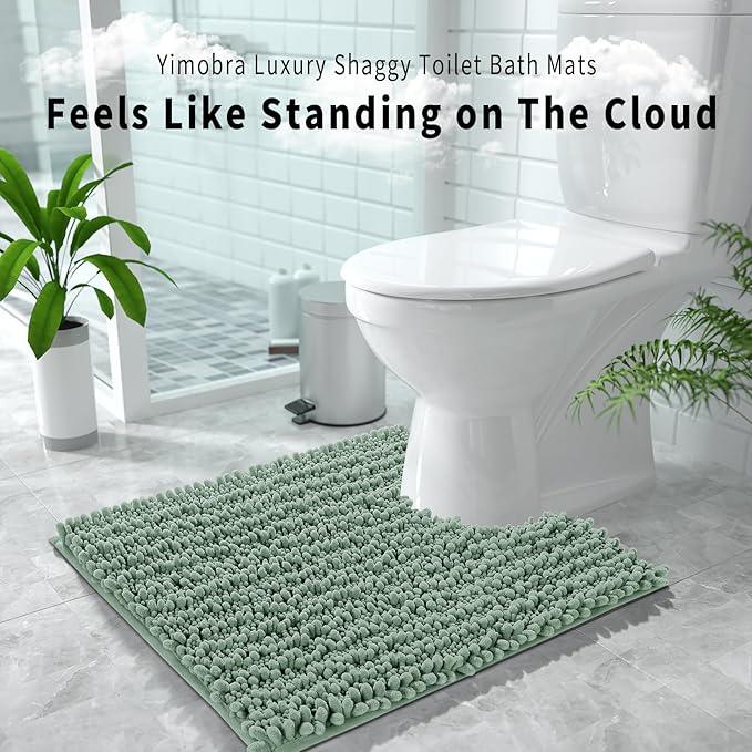 Yimobra Toilet Rug U Shaped Washable 24x24 Inch - Ultra Soft Absorbent Chenille Bath Rugs for Toilet, Quick Dry & Machine Washable, Non Slip Contour Bathroom Mat, Green - ModernBath