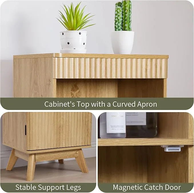 68" Tall Bathroom Storage Cabinet,Narrow Fluted Tower Cabinet with Door and Shelves,Slim Space Saving Storage Unit for Bathroom Kitchen Living Room (Natural, 11.8" D x 15.75" W x 68" H) - ModernBath