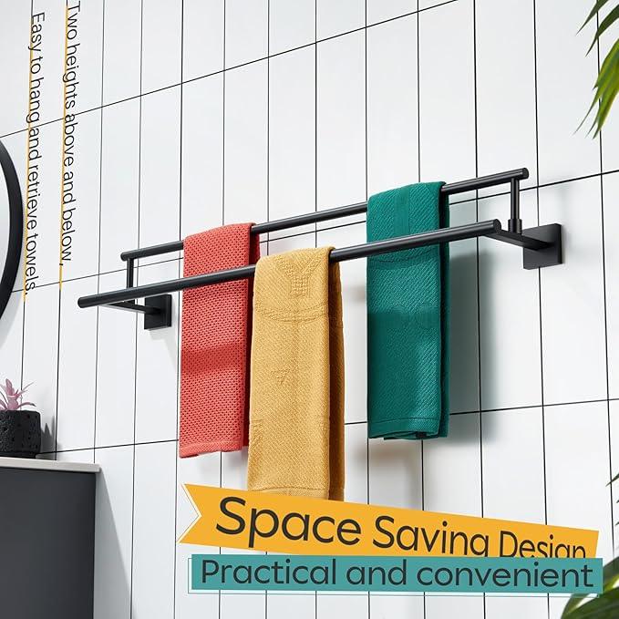 KOKOSIRI Bathroom Towel Bars 32-Inch Double Towel Rails Matte Black Towel Holder Overlength for Kitchen Garage Stainless Steel B5009BK-L32 - ModernBath