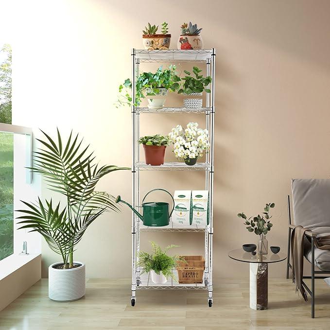 BNSPLY 5 Tier Narrow Wire Shelving Unit with Wheels, Height Adjustable Wire Shelves with NSF Certified, Mobile Metal Storage Rack for Kitchen, Laundry, Bathroom (17.7" D x 23.6" W x 71" H, Chrome) - ModernBath