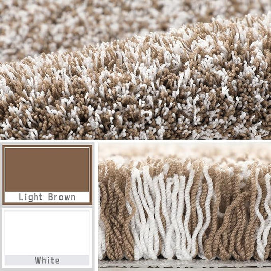 Yimobra Bathroom Rugs Non Slip Washable, Ultra Soft and Water Absorbent Bath Mats, Plush Fluffy Shower Mat Outside, Microfiber Thick Matts for Bathroom Floor/Sink, 24x17, Light Brown and White - ModernBath
