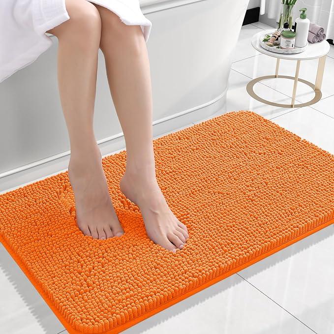 OLANLY Bathroom Rugs 24x16, Extra Soft Absorbent Chenille Bath Rugs, Rubber Backing Quick Dry, Machine Washable Bath Mats for Bathroom Floor, Tub and Shower, Home Decor Accessories, Orange - ModernBath